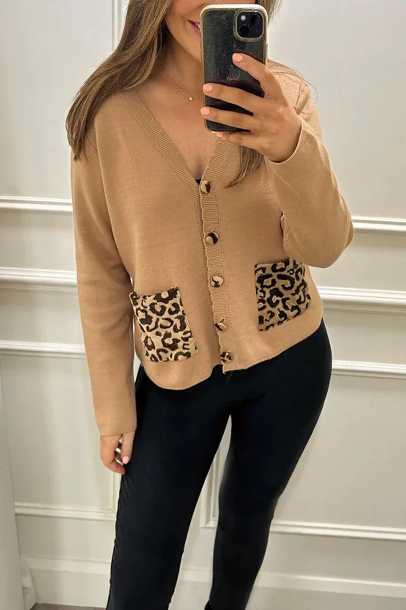 Women's Leopard Pocket Knit Cardigan